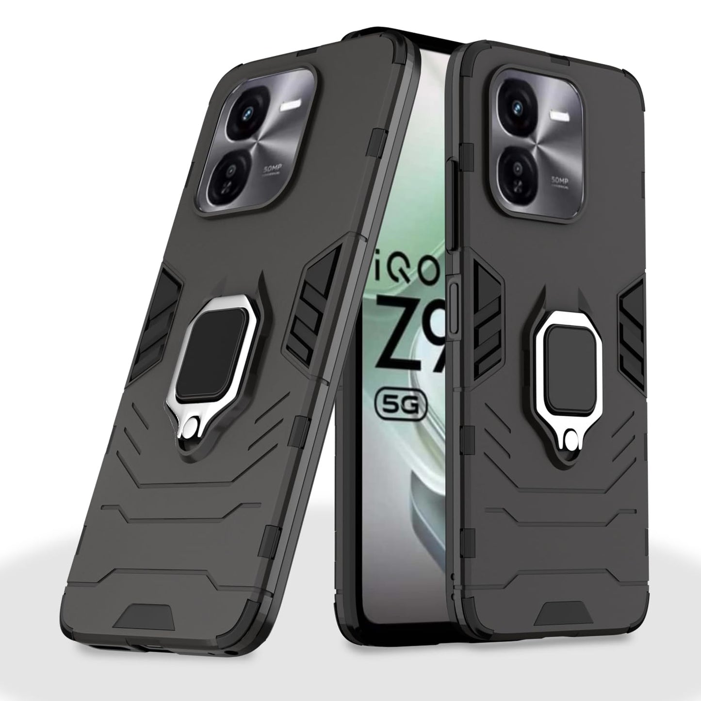 Pikkme iQOO Z9X 5G D5 Tough Armor Back Cover (Black)