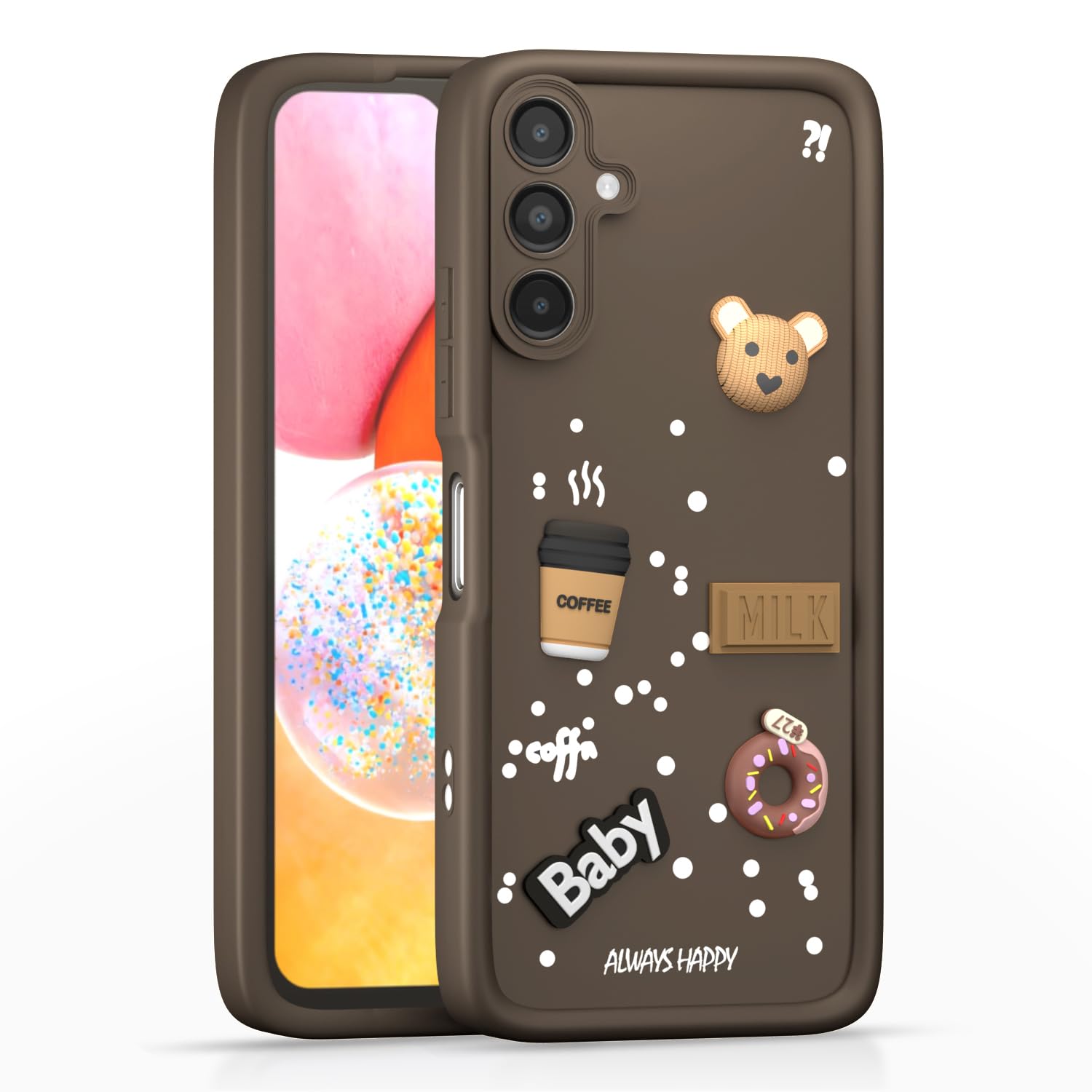 Pikkme Samsung Galaxy A14 4G / A14 5G Cute Fun Cartoon 3D Bear Coffee Back Cover (Brown)