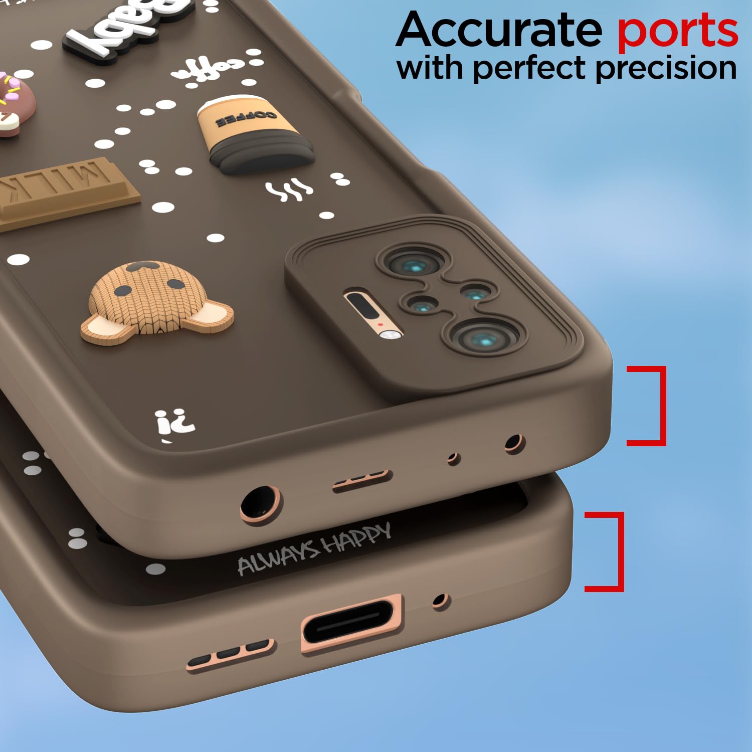 Pikkme Redmi Note 10 Pro/Note 10 Pro Max Cute Fun Cartoon 3D Bear Coffee Back Cover (Brown)