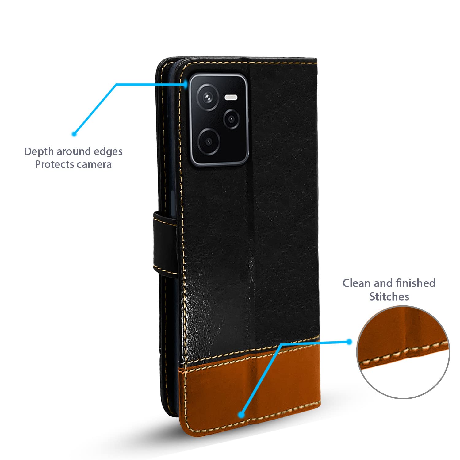 Realme Narzo 50A Prime Magnetic flip cover in black & brown by Pikkme – photo 4
