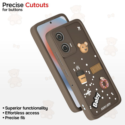 Pikkme Motorola Moto Edge 50 Fusion 5G Cute Fun Cartoon 3D Bear Coffee Back Cover (Brown)