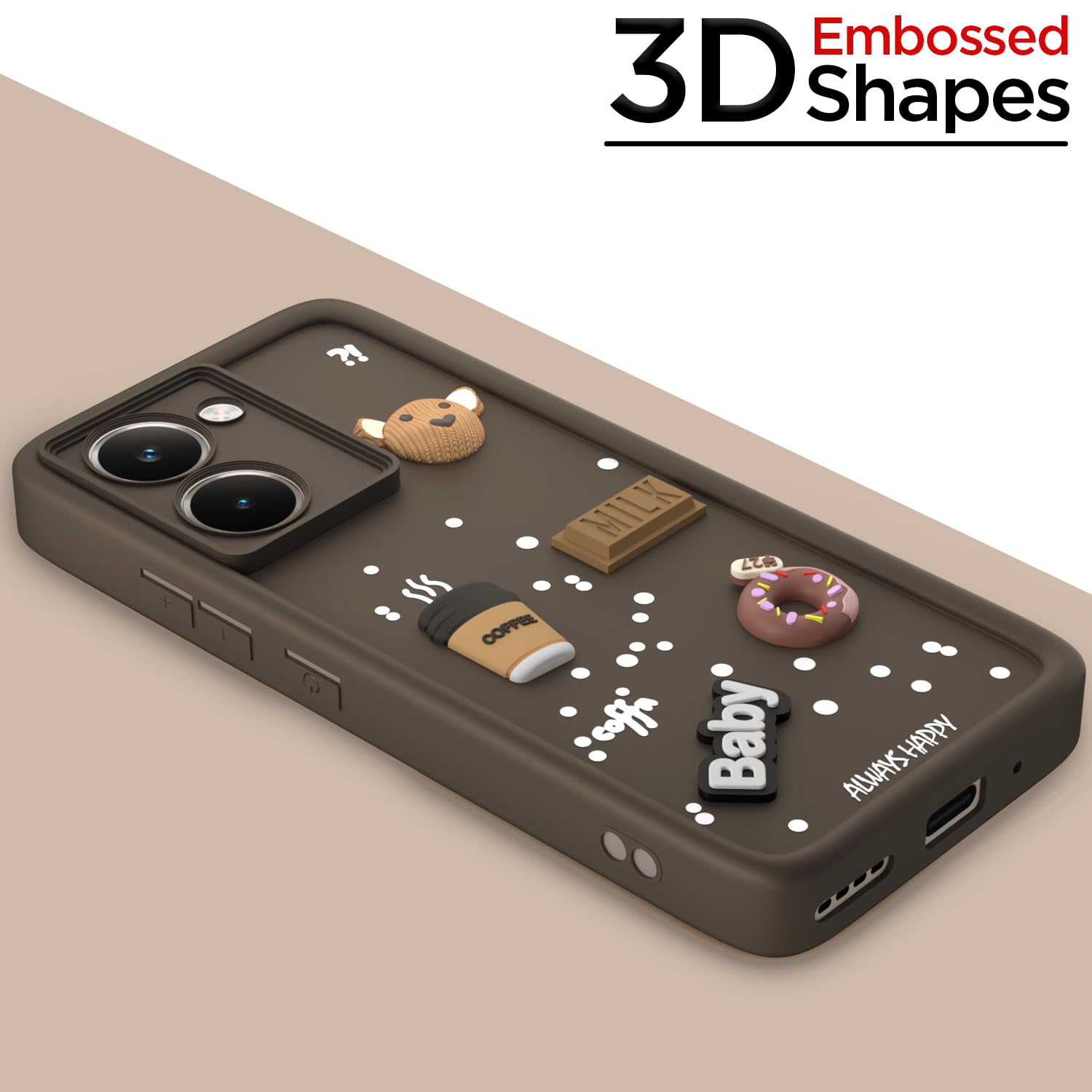 Pikkme Realme P3 Ultra 5G Cute Fun Cartoon 3D Bear Coffee Back Cover (Brown)