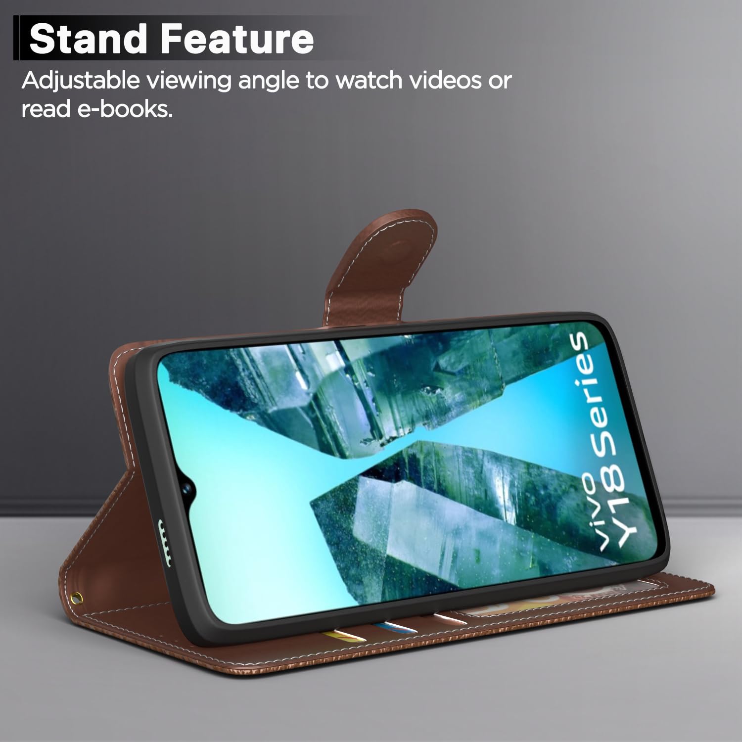 Pikkme tan flip cover for iQOO Z9 Lite 5G/Vivo T3 Lite 5G/Vivo Y18/Y18e/Y03 – photo 3