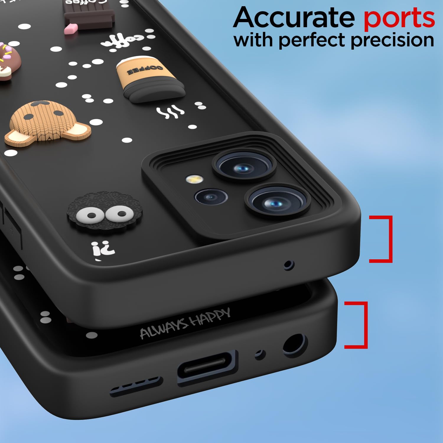 Pikkme Realme 9 4G / Realme 9 Pro Plus 5G Cute Fun Cartoon 3D Bear Coffee Back Cover (Black)