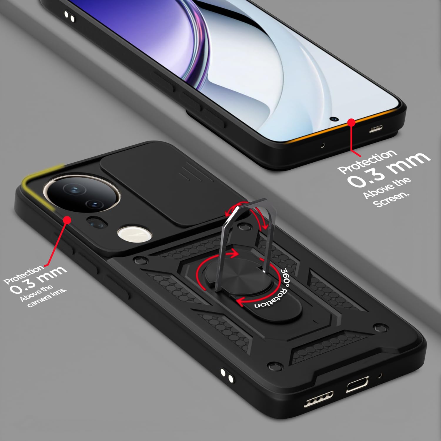 Pikkme Vivo T4 Ultra 5G D10 Tough Armor Back Cover (Black)
