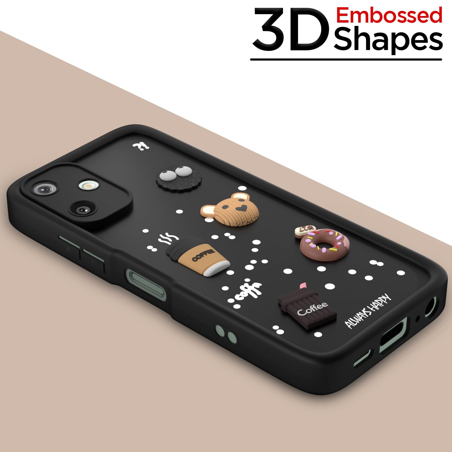 Pikkme Samsung Galaxy M16 5G Cute Fun Cartoon 3D Bear Coffee Back Cover (Black)