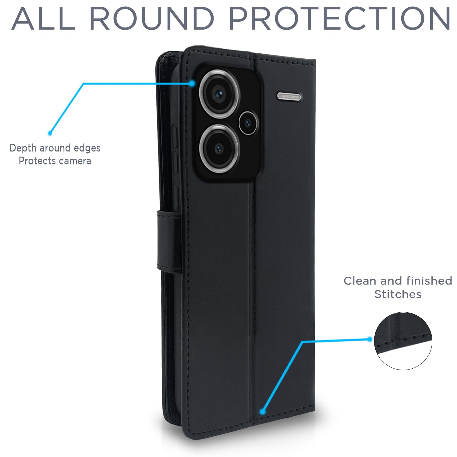 Pikkme Redmi Note 13 Pro Plus 5G  Vintage Flip Cover (Black)