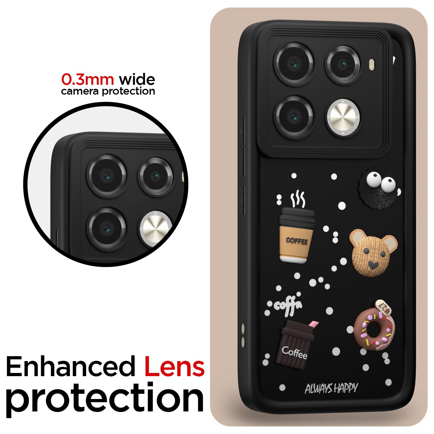 Pikkme Infinix Note 40 Pro 5G Cute Fun Cartoon 3D Bear Coffee Back Cover (Black)