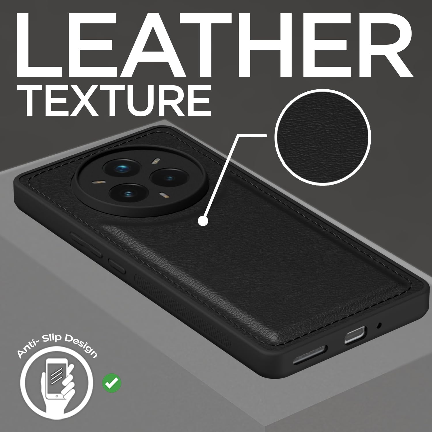 Pikkme Realme 14 Pro Plus 5G Leatherback Back Case (Black)