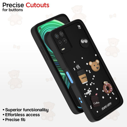 Pikkme Realme 8 4G / 8 Pro Cute Fun Cartoon 3D Bear Coffee Back Cover (Black)