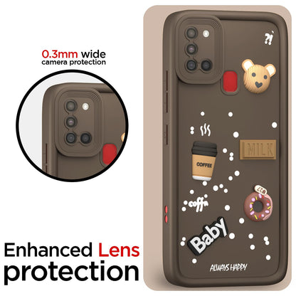Pikkme Samsung Galaxy A21s Cute Fun Cartoon 3D Bear Coffee Back Cover (Brown)