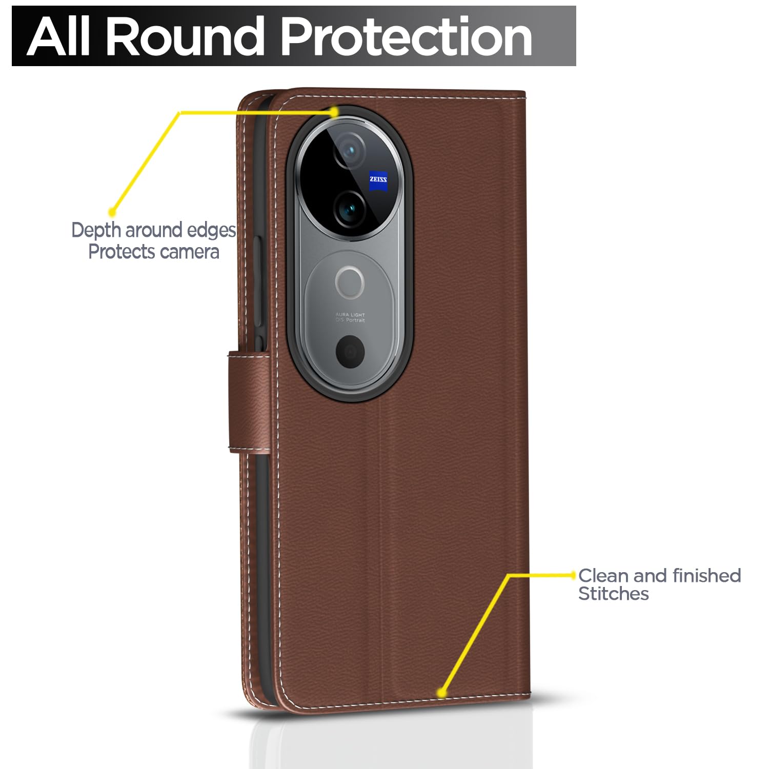Pikkme tan Wallet flip case for Vivo V40/V40 Pro/T3 Ultra 5G – photo 4