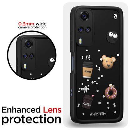 Pikkme Vivo Y31 / Y51 Cute Fun Cartoon 3D Bear Coffee Back Cover (Black)