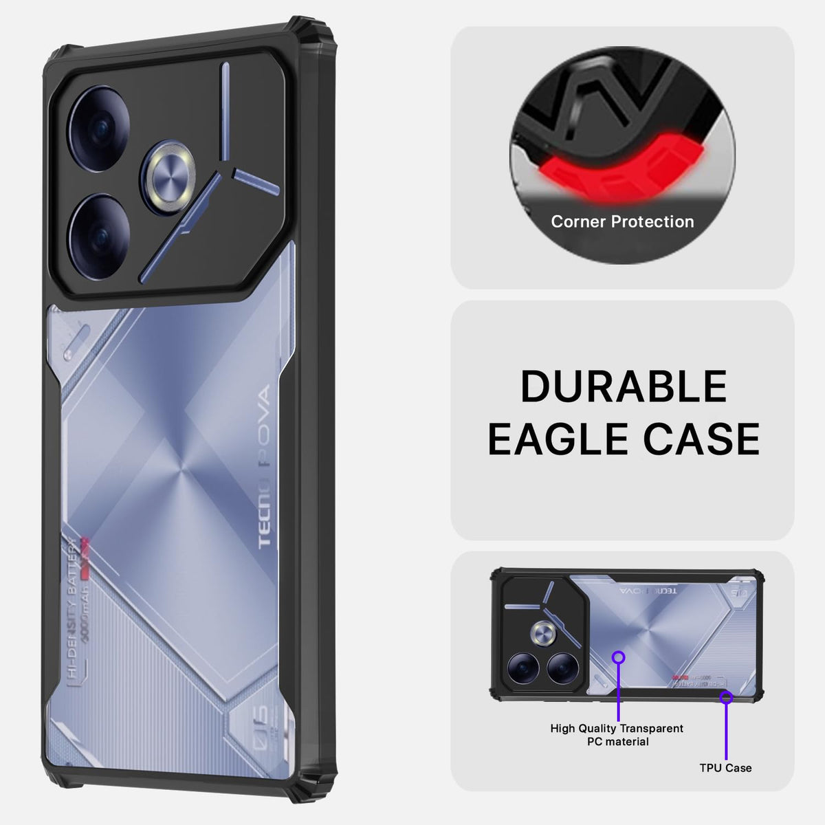 Pikkme black Clear phone cover for Tecno Pova 6 – photo 5