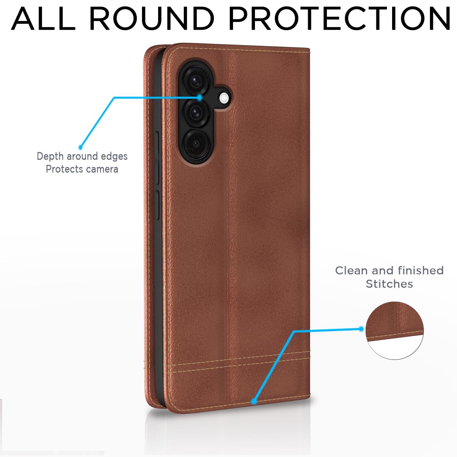 Pikkme Samsung Galaxy A56 5G Premium Leather Magnetic Flip Cover (Brown)