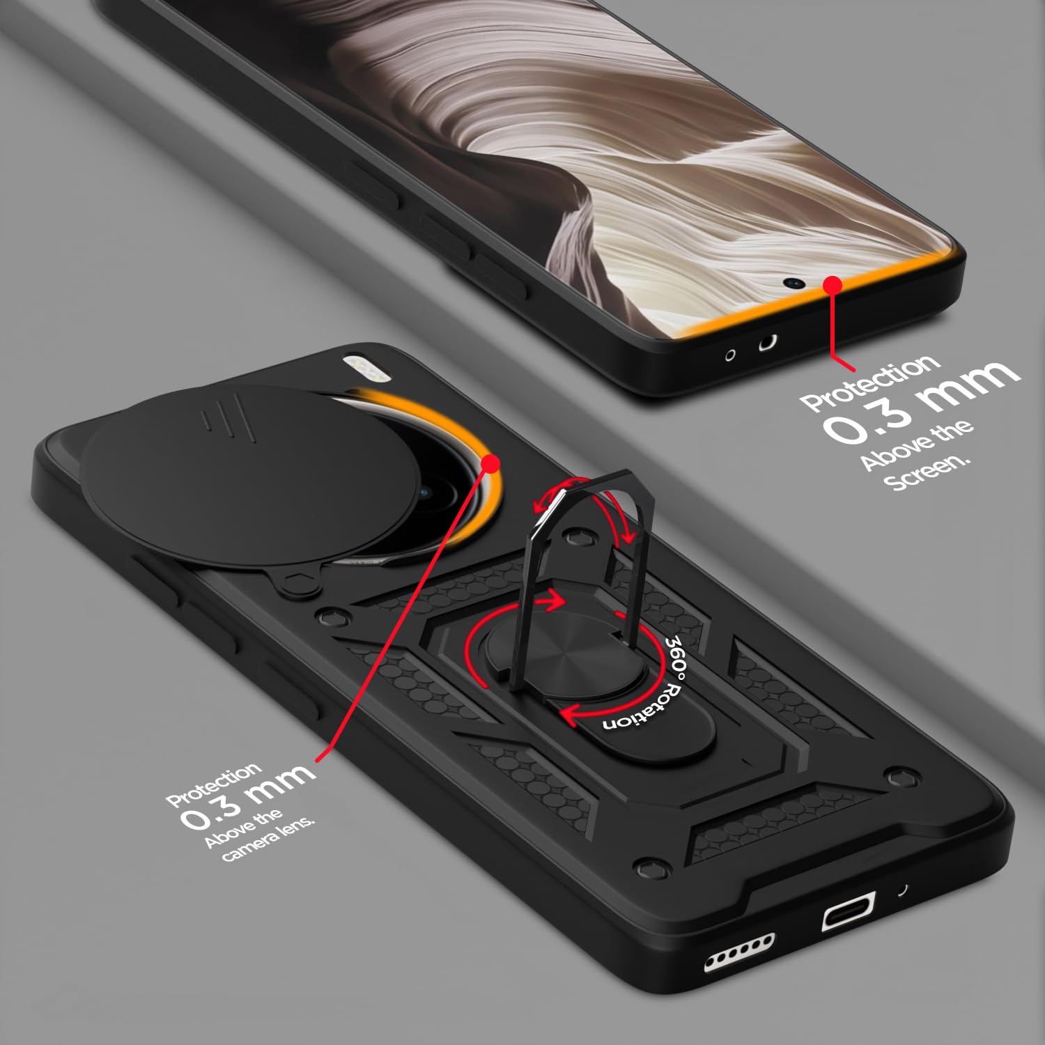 Pikkme Vivo X200 Pro 5G Sliding Camera Shield & Stand D10 Tough Armor Back Cover (Black)