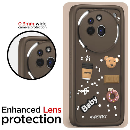 Pikkme Nothing Phone 3a Pro 5G Cute Fun Cartoon 3D Bear Coffee Back Cover (Brown)
