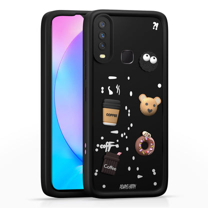Pikkme Vivo Y12 / Y15 / Y17 / U10 Cute Fun Cartoon 3D Bear Coffee   Back Cover (Black)