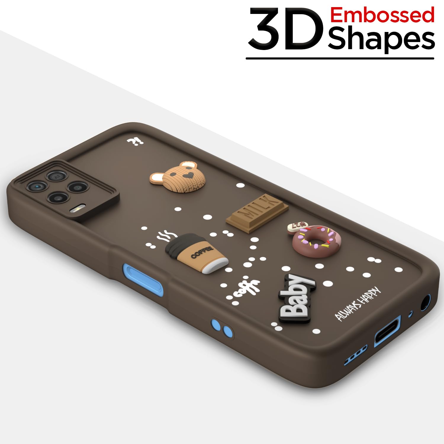 Pikkme Realme 8 4G / 8 Pro Cute Fun Cartoon 3D Bear Coffee Back Cover (Brown)