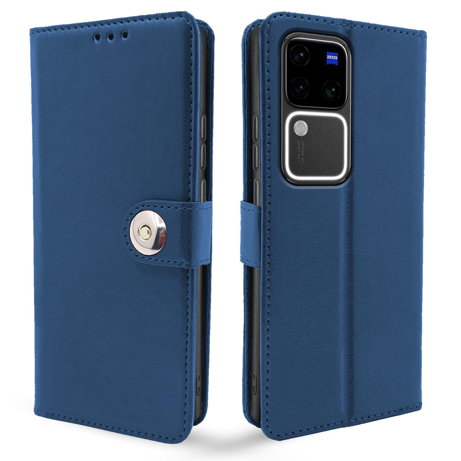 Pikkme blue Button wallet flip cover for Vivo V30 Pro 5G