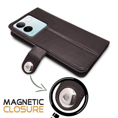 Vivo T2 Pro 5G Button wallet flip cover in coffee by Pikkme – photo 6