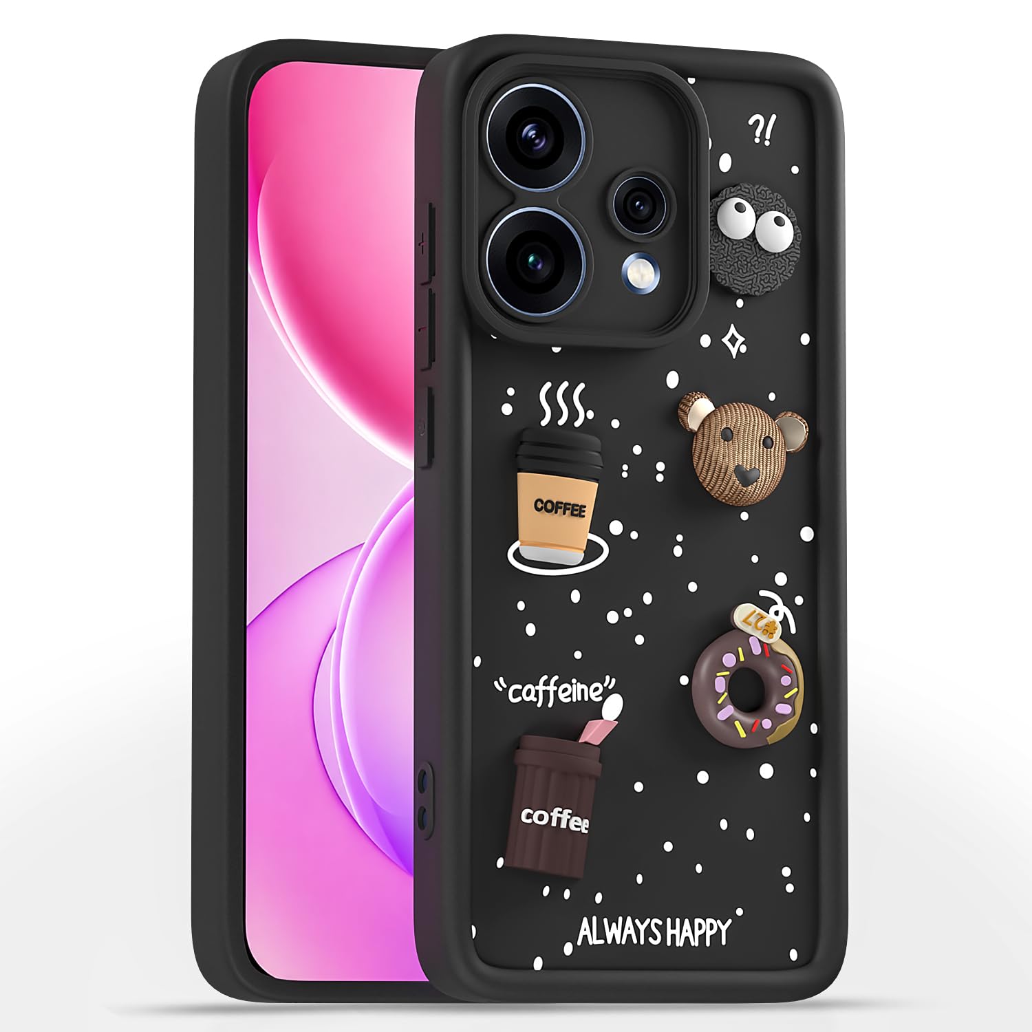 Oppo Reno 15F 5G Bear Coffee mobile cover in black by Pikkme