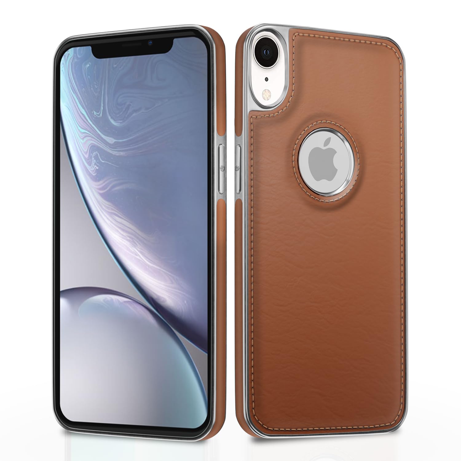  iPhone XR Chrome Leather Back Cover -Tan
