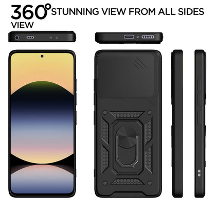 Pikkme Redmi Note 14 5G Sliding Camera Shield & Stand D10 Tough Armor Back Cover (Black)