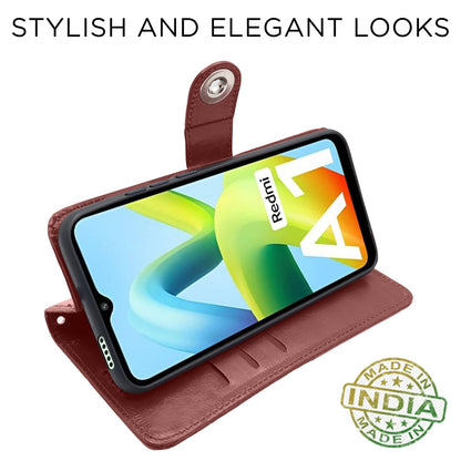 Pikkme Redmi A1/A2 Button brown wallet flip cover – photo 5