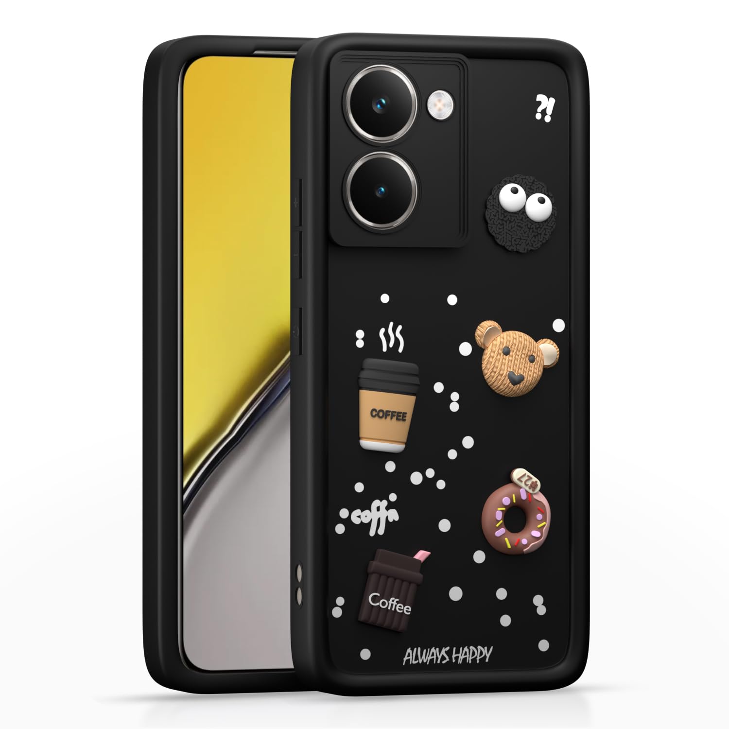 Pikkme Realme P3 Ultra 5G Cute Fun Cartoon 3D Bear Coffee Back Cover (Black)