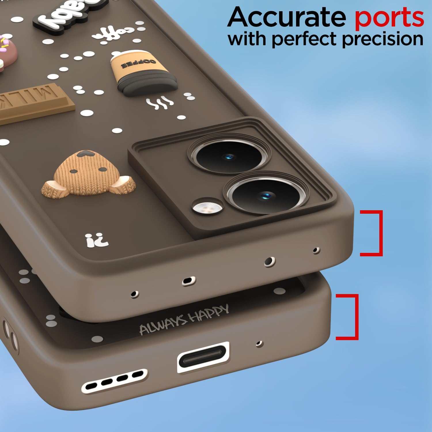 Pikkme Realme P3 Ultra 5G Cute Fun Cartoon 3D Bear Coffee Back Cover (Brown)