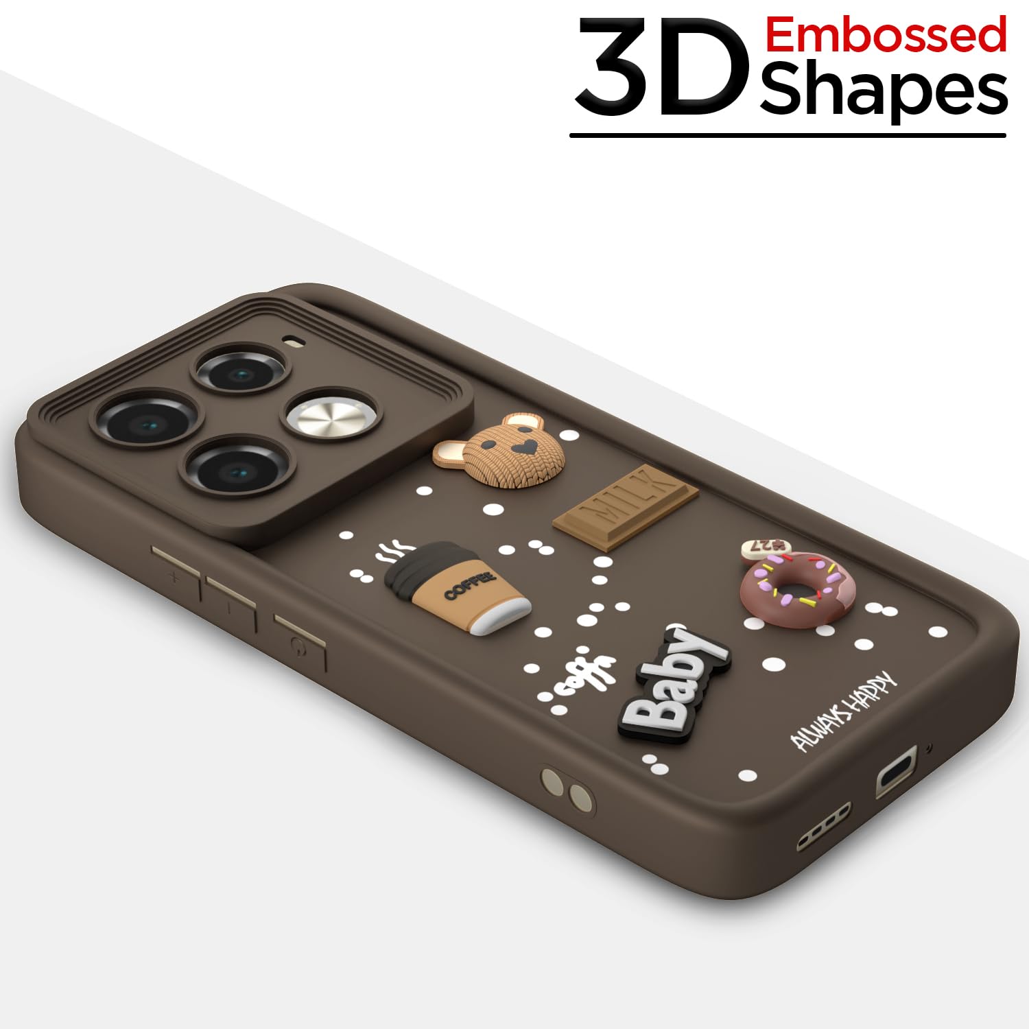 Pikkme Infinix Note 40 Pro 5G Cute Fun Cartoon 3D Bear Coffee Back Cover (Brown)