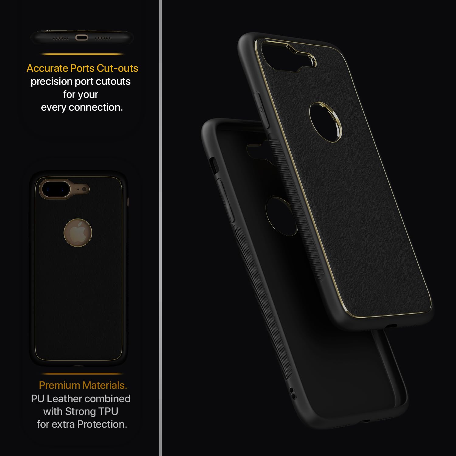 Pikkme iPhone 7 Plus / 8 Plus Gold Electroplated Premium Leather Chrome Back Cover (Black)