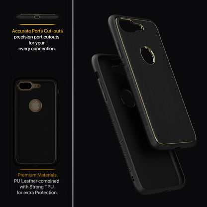 Pikkme iPhone 7 Plus / 8 Plus Gold Electroplated Premium Leather Chrome Back Cover (Black)