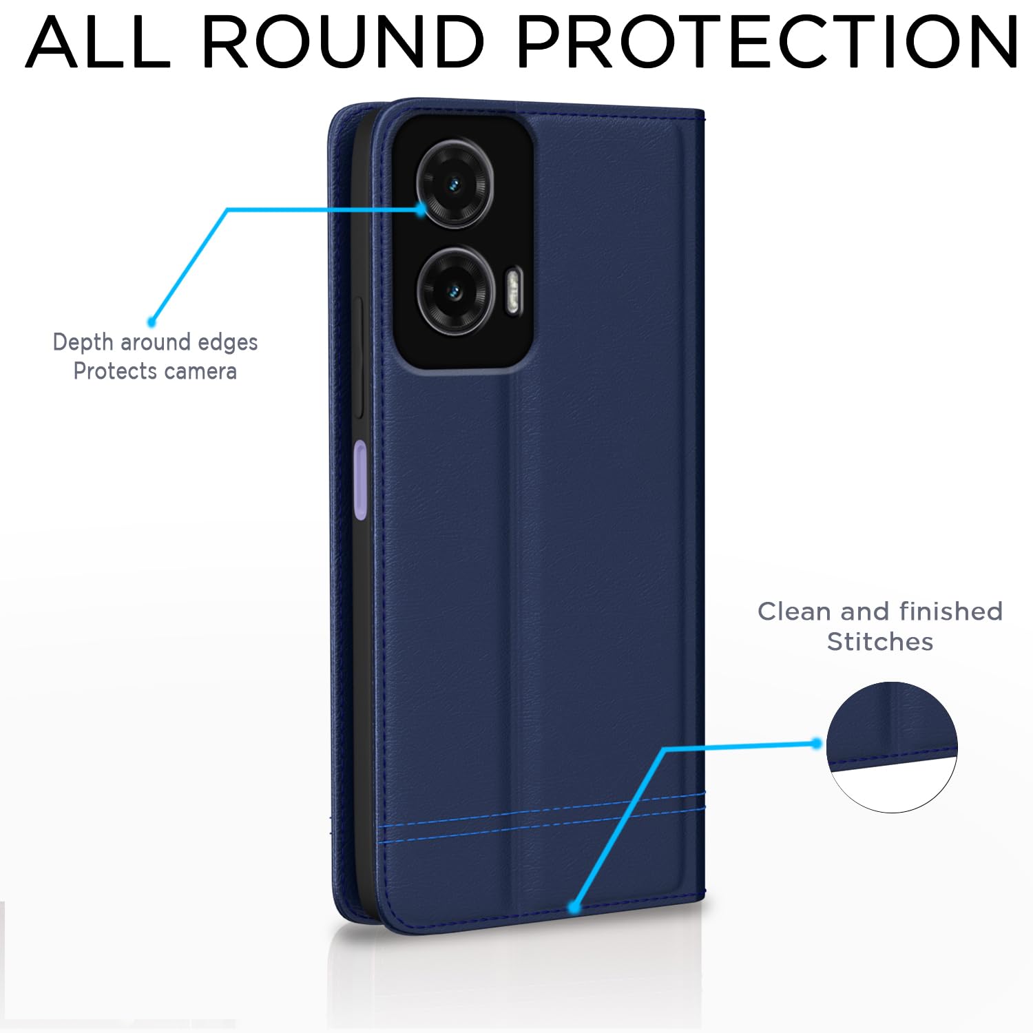 Pikkme Motorola Moto G35 5G Premium Leather Magnetic Flip Cover (Blue)