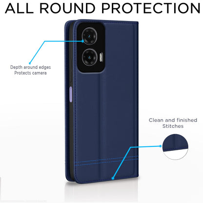 Pikkme Motorola Moto G35 5G Premium Leather Magnetic Flip Cover (Blue)