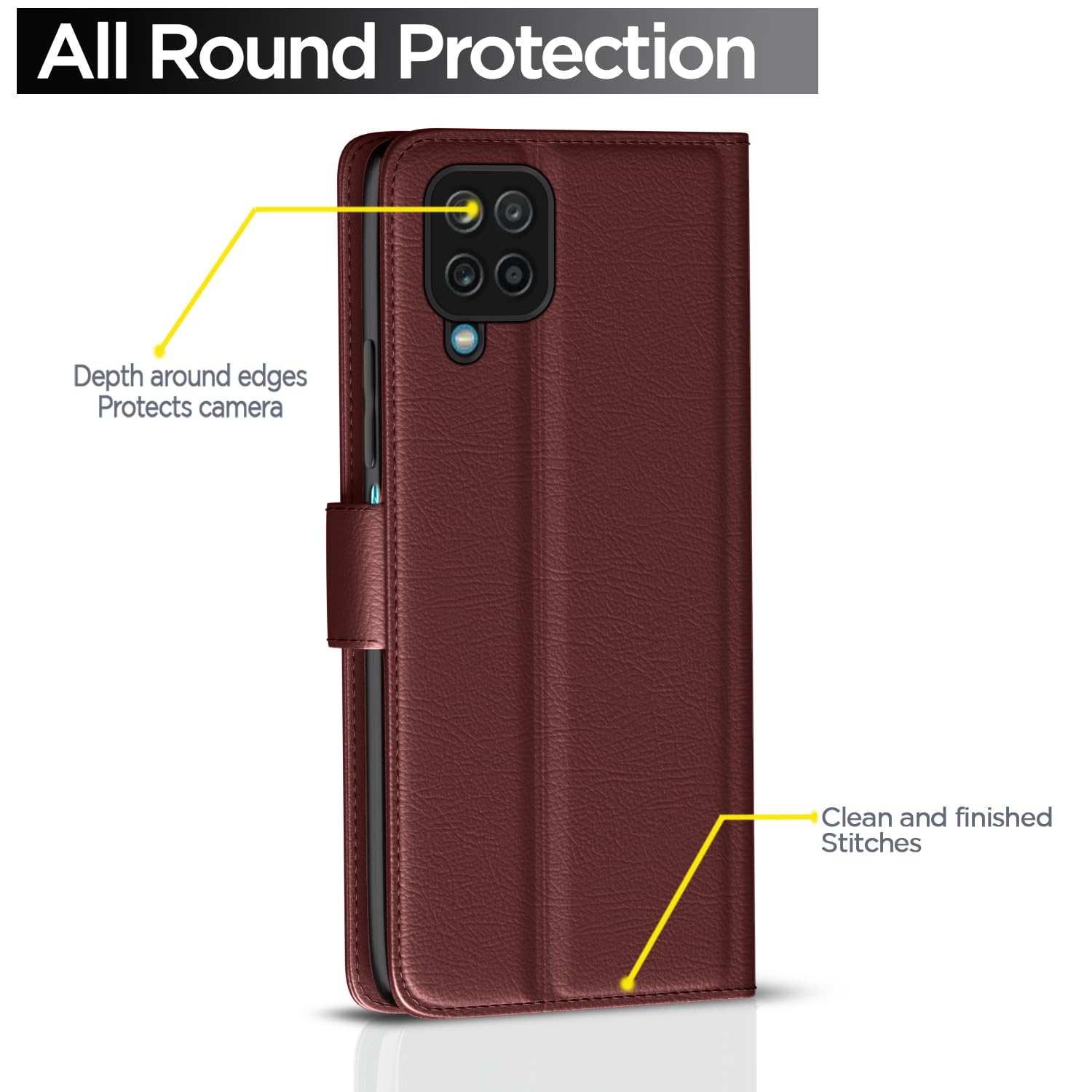 Pikkme Samsung Galaxy M12 / F12 / A12 Vintage Flip Cover |  Brown
