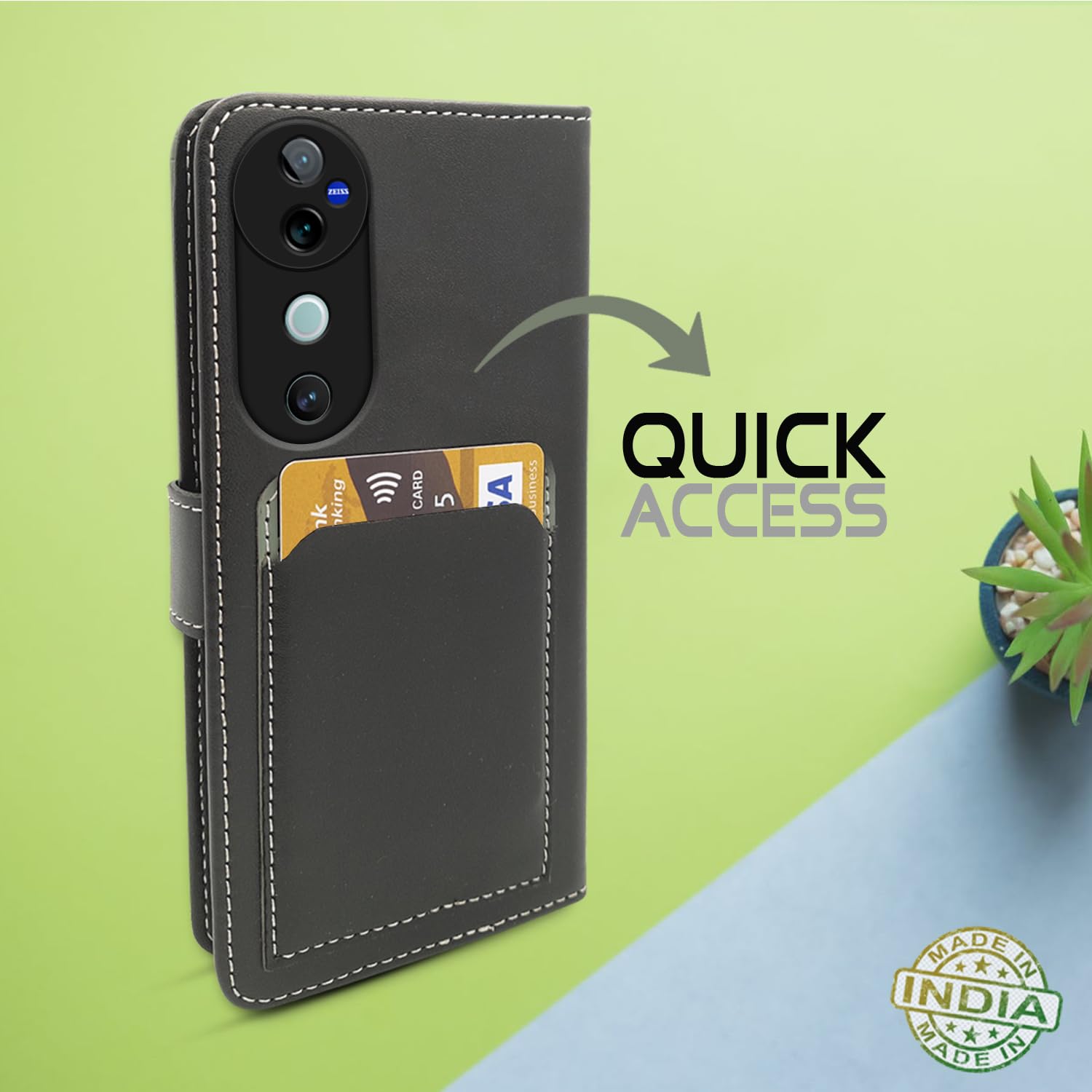 Pikkme grey flip case for Vivo V40/V40 Pro/T3 Ultra 5G