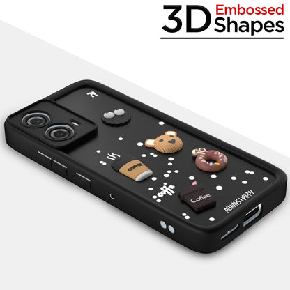 Pikkme Bumper Case for Moto Edge 50 Fusion 5G Cute Fun Cartoon 3D Bear Coffee Back Cover (Black)