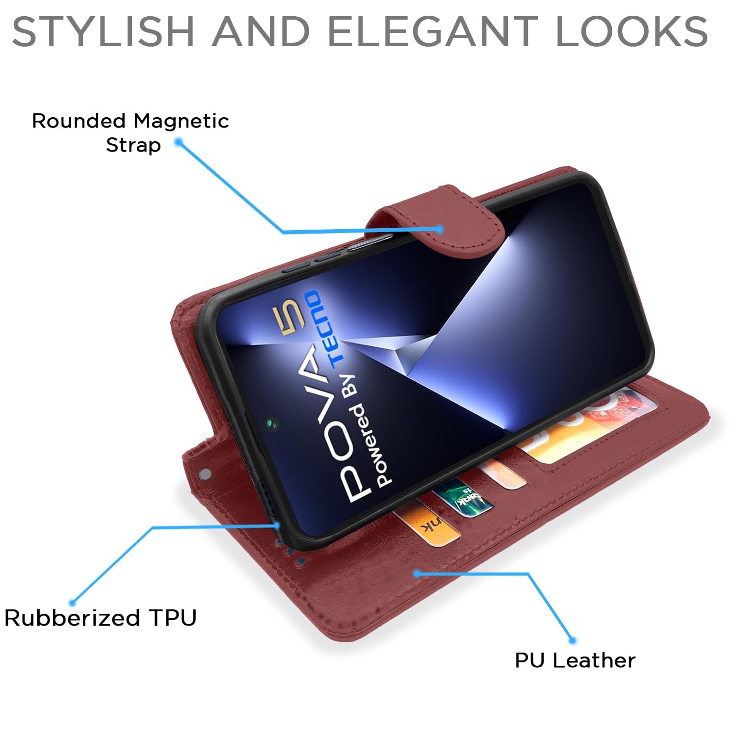 Brown Wallet mobile flip cover for Tecno Pova 5/Pova 5 Pro 5G – Pikkme – photo 3