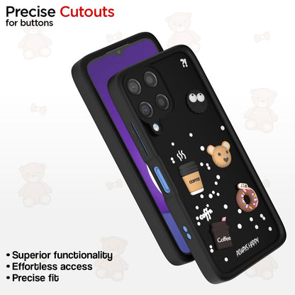 Pikkme Samsung Galaxy M12 / F12 / A12 Cute Fun Cartoon 3D Bear Coffee Back Cover (Black)