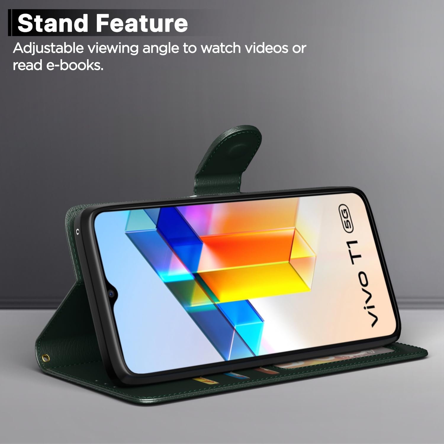 Pikkme green Wallet mobile flip cover for Vivo T1/Y75/iQOO Z6 5G – photo 3