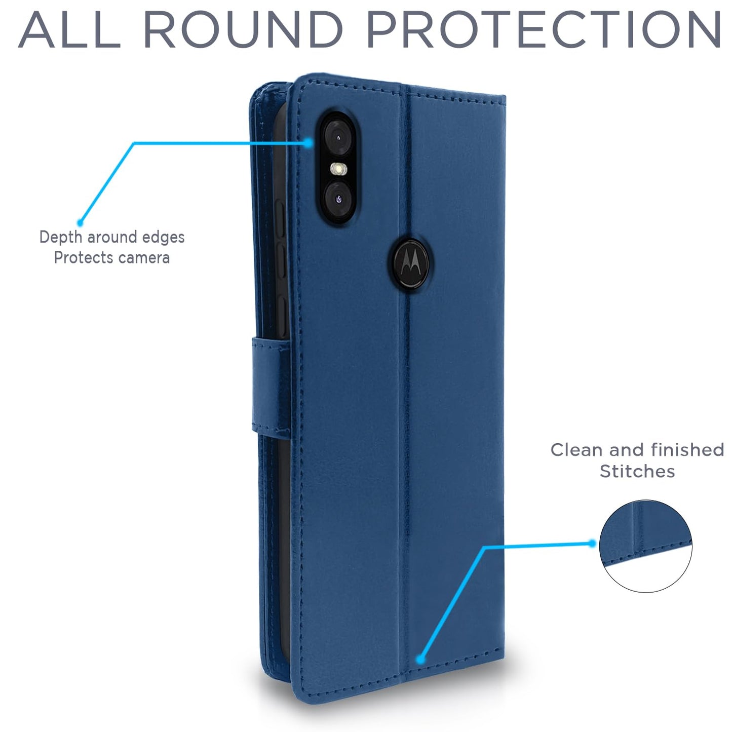 Pikkme Moto One Power Vintage Flip Cover (Blue)