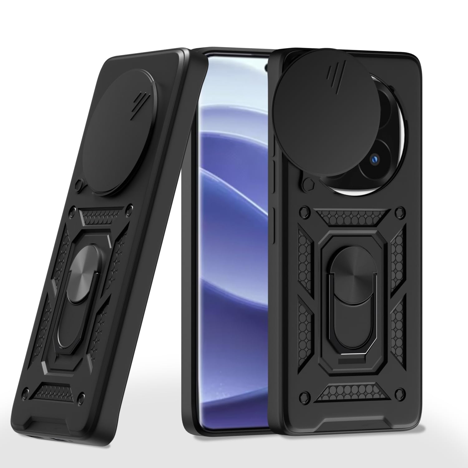Pikkme Redmi Note 14 Pro Plus 5G Sliding Camera Shield & Stand D10 Tough Armor Back Cover (Black)