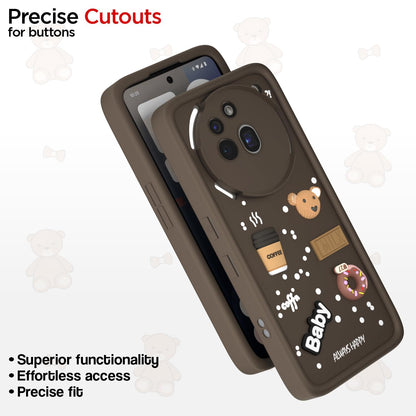 Pikkme Nothing Phone 3a Pro 5G Cute Fun Cartoon 3D Bear Coffee Back Cover (Brown)