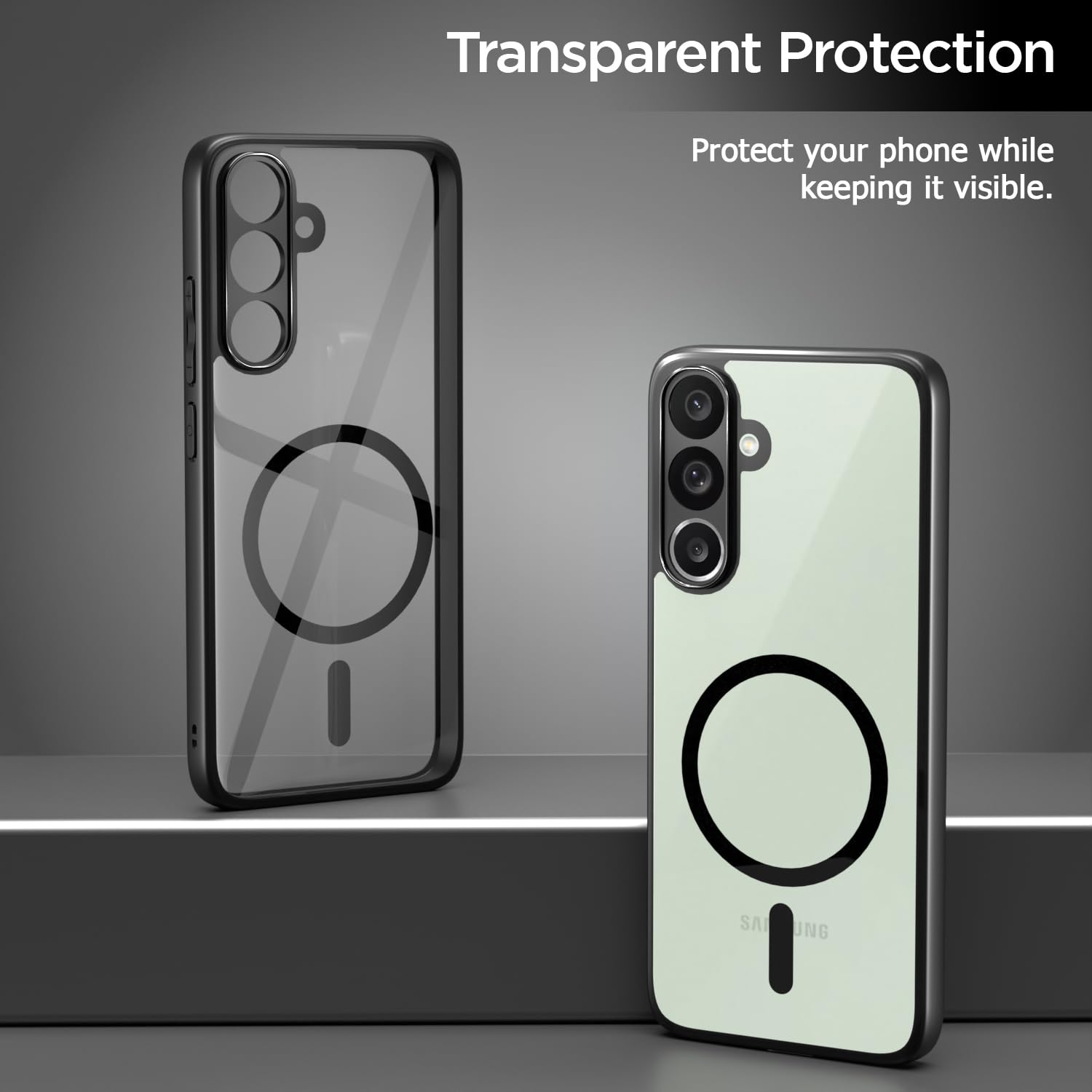 Pikkme Samsung Galaxy M56 5G Eagle 2 Mag-Safe Shockproof Hard Transparent Back Cover (Black)