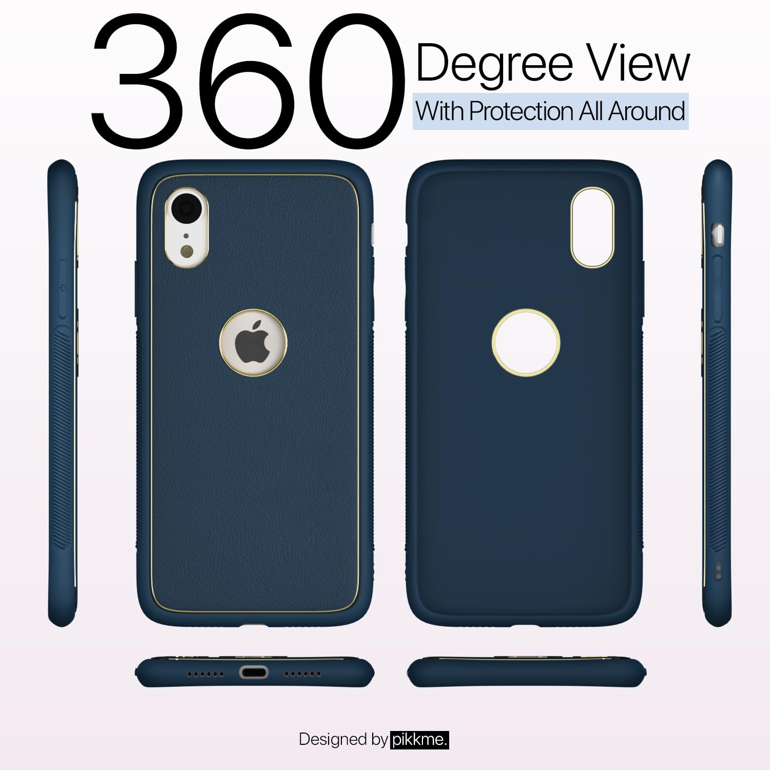 Pikkme iPhone XR Gold Electroplated Premium Leather Chrome Back Cover (Blue)