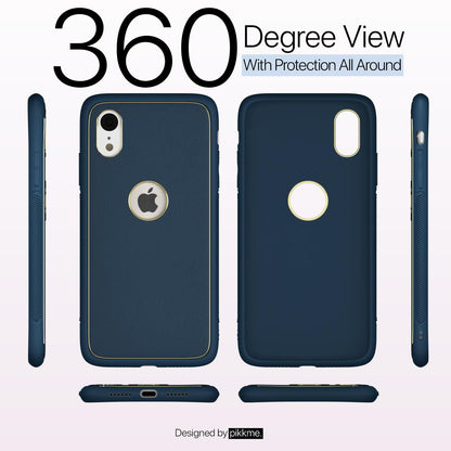 Pikkme iPhone XR Gold Electroplated Premium Leather Chrome Back Cover (Blue)