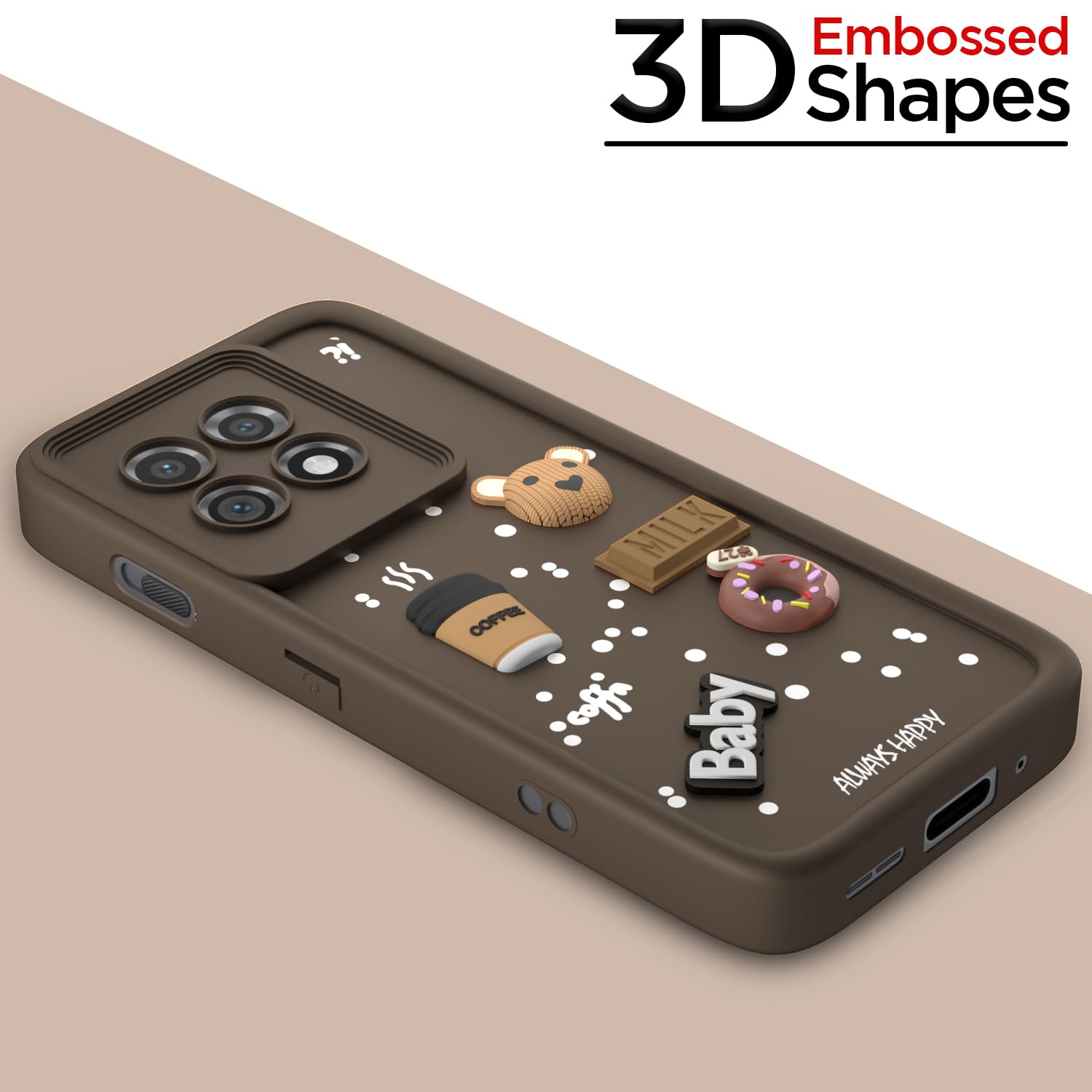 Pikkme OnePlus 11 5G Cute Fun Cartoon 3D Bear Coffee Back Cover (Brown)