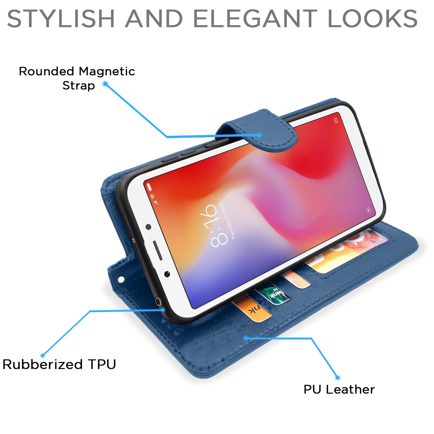 Pikkme Redmi 6 Vintage Flip Cover (Blue)